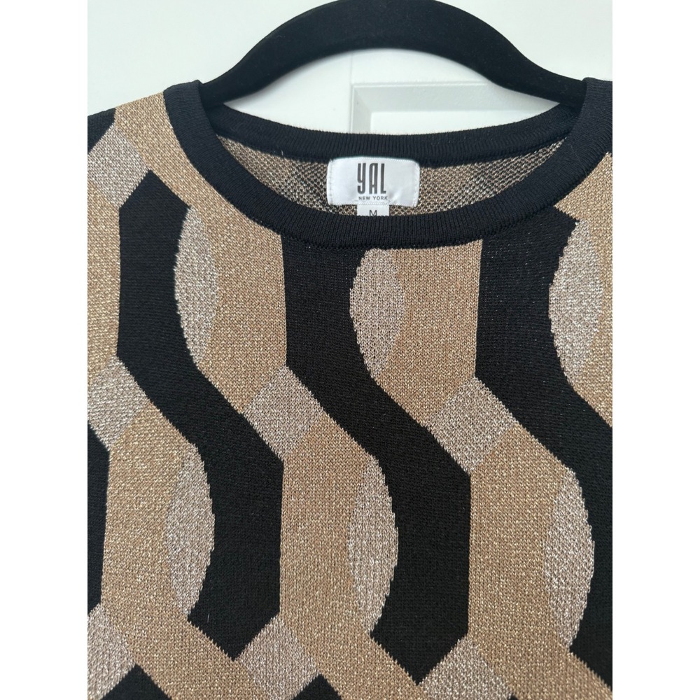 YAL New York Womens Metallic Geometric Glitter Knit Sweater Black Gold Silver M - Picture 8 of 13